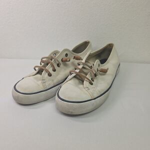 Sperry Womens Canvas Sneakers White Size 8.5M With Leather Laces